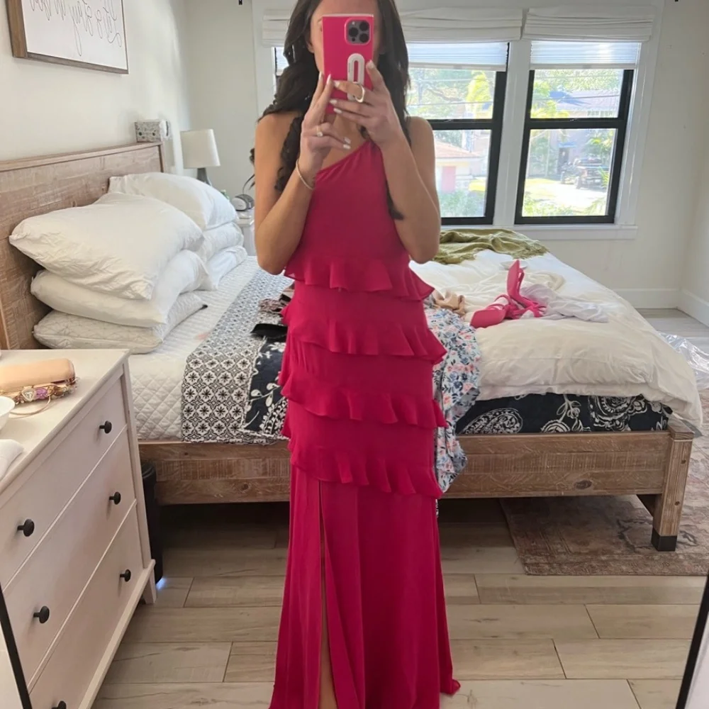 Lovers & Friends Junette Gown Hot Pink One Strap - Picture 2 of 11